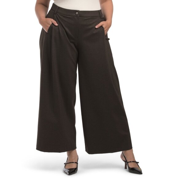 DEMOCRACY Chocolate Brown Plus Ab Solution Wide Leg Trousers - Picture 1 of 2